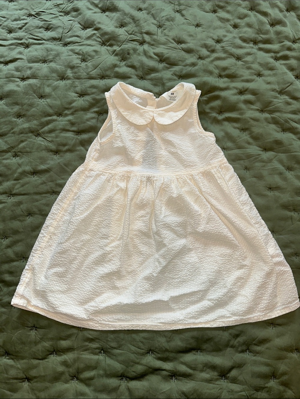 H&M White Textured Peter Pan Collar Dress for Girls